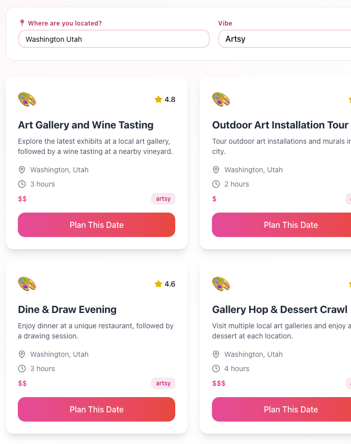 Screenshot of AI Date Planner project