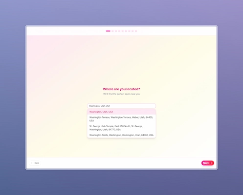 Step 1: Welcome screen with questionnaire