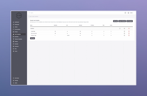 Meal planning interface