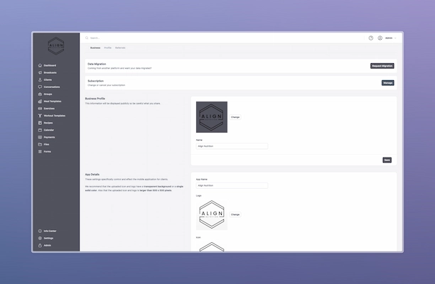Business settings and configuration